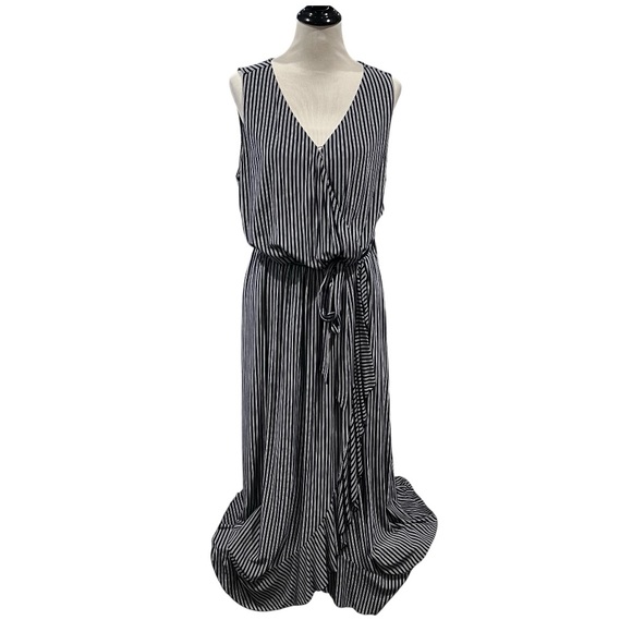 Soma Women's Navy Striped Surplice Wrap Ruffle Maxi Dress Size XL - Picture 1 of 5